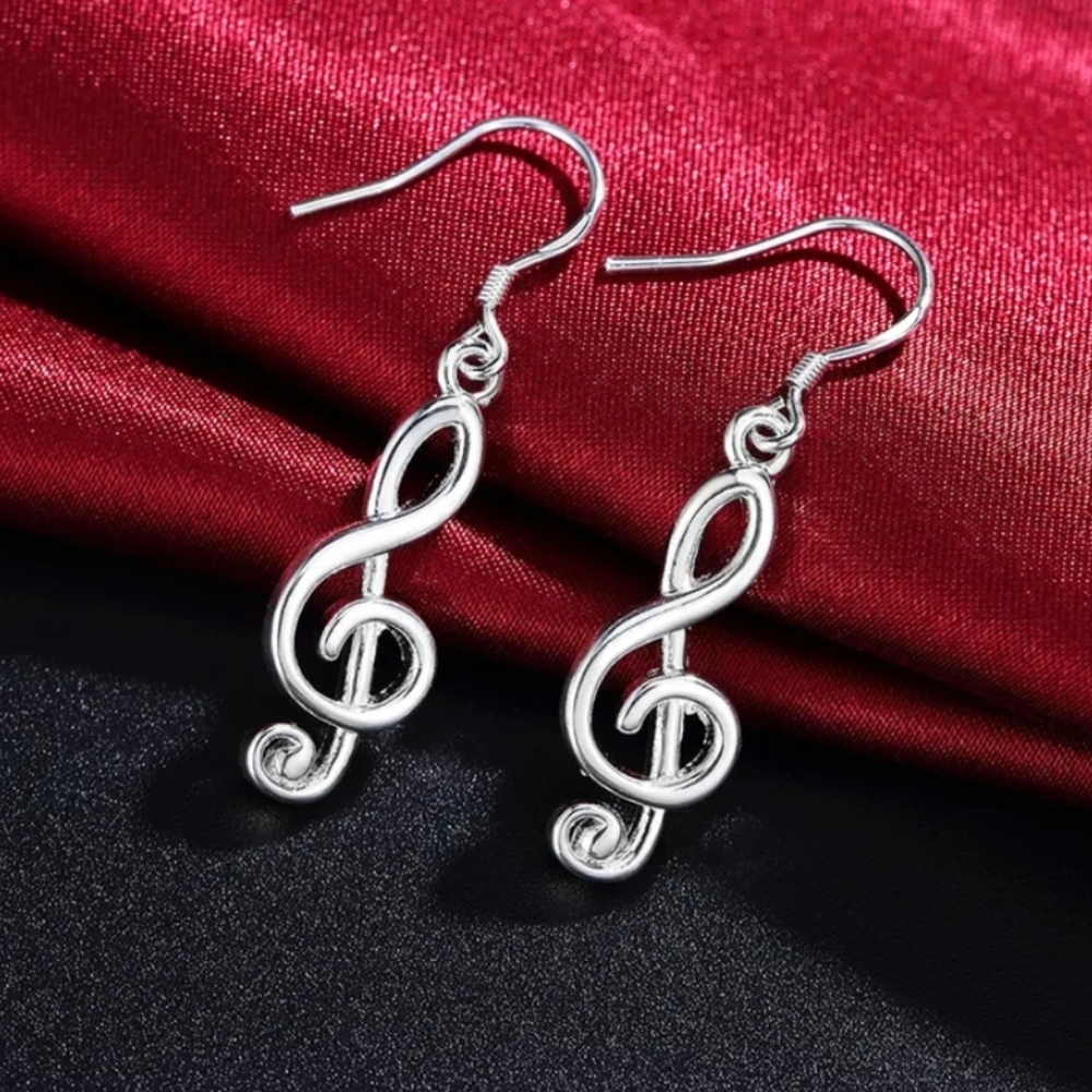 Treble Clef Music Lovers Sterling Silver Dangling Earrings